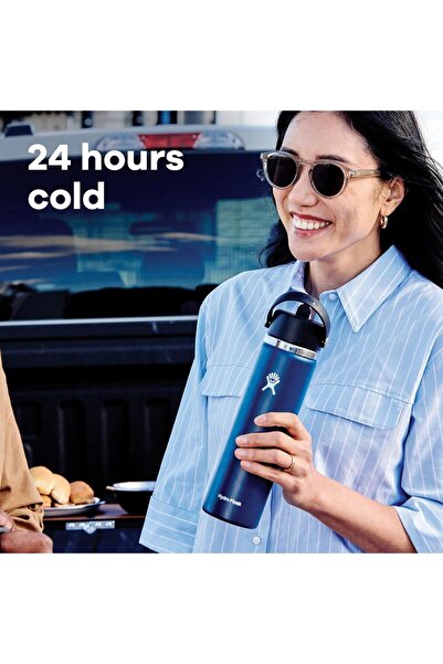 Hydro Flask Water Bottle - Insulated Stainless Steel - Wide Straw Lid, Leakproof, 24 Oz Indigo Blue
