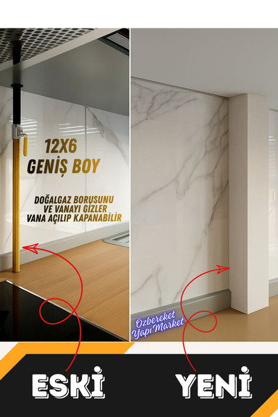 özbereketyapimarket Pratik Doğalgaz Borusu Gizleme Kanalı Geniş Boy Aç-Kapa [ÖZEL ÖLÇÜ İLETİNİZ] 12x6 Cm Saklama