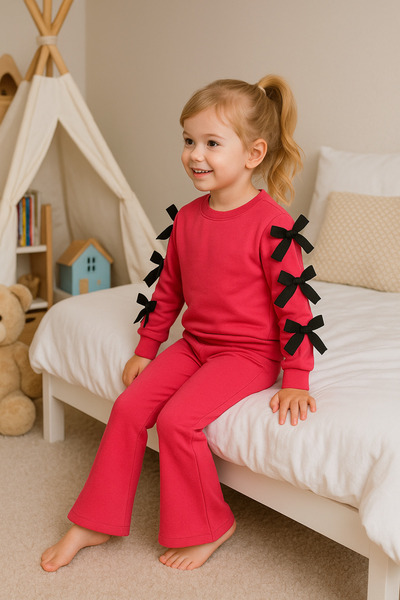 aden kids mâneci cu detaliu de fundătură în formă de arc, pantaloni evazați, fetiță set