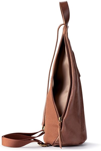 The Sak Geo Sling Backpack in Leather, Convertible Design, Teak