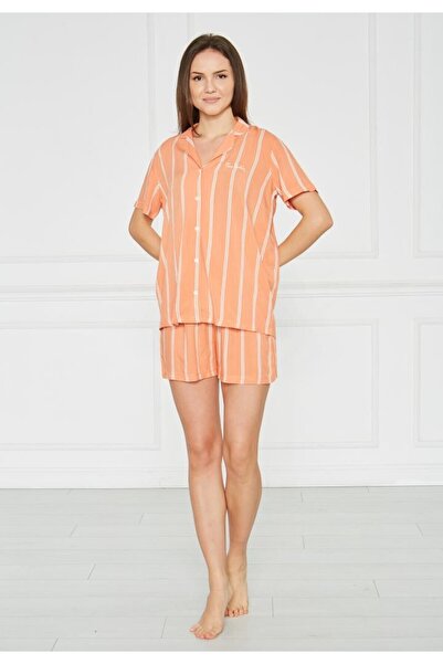 TOSKI Pierre Cardin Women's Cotton Pajamas, Striped Shirt and Shorts