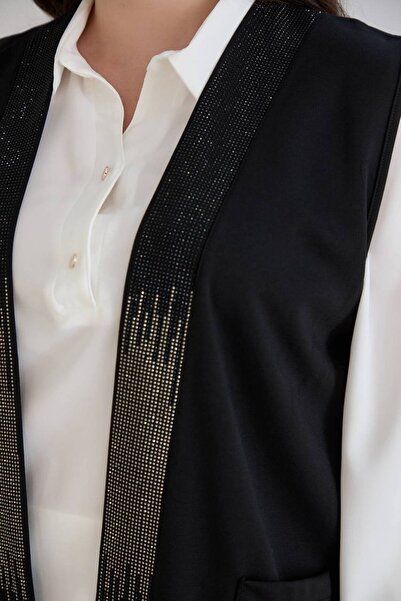 TUSSE Women's Patterned Elegant Stone Embroidered Viscose Plus Size Vest