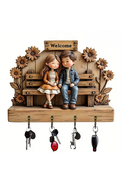 TuraLazerKesim Breloc plat 2D, multifuncțional, din lemn, cu patru cârlige me...