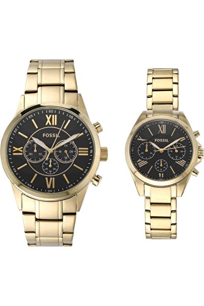 Fossil His and Her Chronograph Gold-Tone Stainless Steel Watch Gift Set