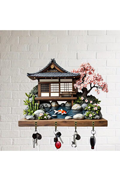 TuraLazerKesim 2D Düz, Çok Amaçlı Ahşap Anahtarlık, Dört Metal Kancalı, Duvar...