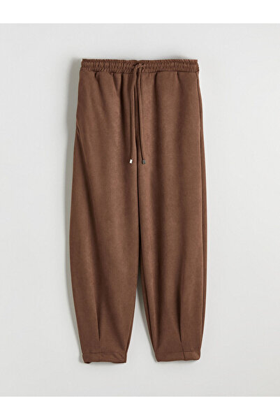LC Waikiki Brown Elastic Waist Suede Look Women's Jogger Pants