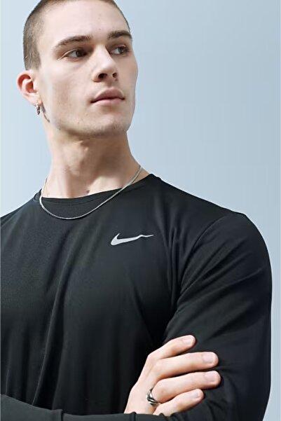 Nike Runnig Dri-Fit Tee Reset Men's Black Long Sleeve Sport T-Shirt
