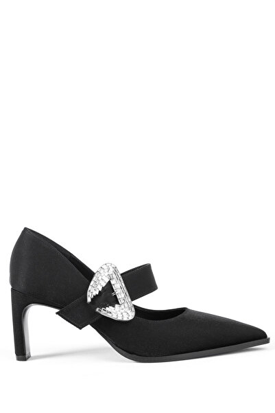 MARY Special Series Jane High Heels Designed with Luxurious Textured Fabric and Glittering Triangle Buckle