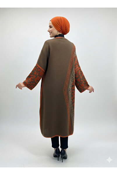 CELTMODA Women's Collared Buttoned Patterned Hijab Cashmere Poncho - Orange