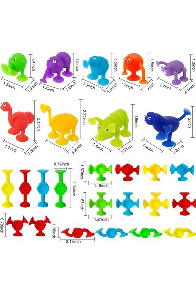 Generic 27-piece Suction Cup Bath Toys Set - Silicone Travel/Window Toy for Ages 3-8 with Dinosaur Egg Stora