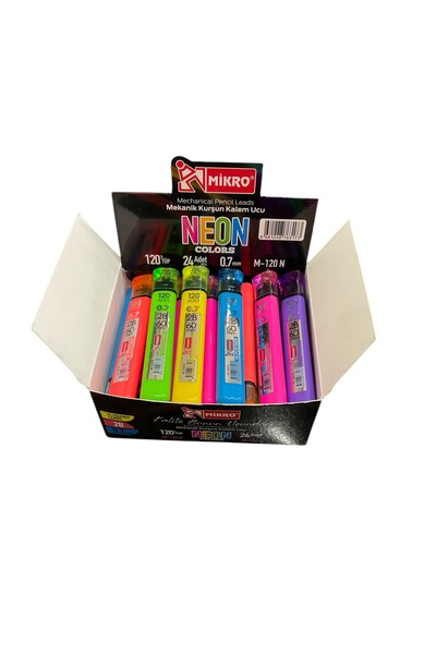 Mikro أقلام رصاص نيون ملونة 60 مم، 120 قلم، 0.7 مم - 24 أنبوب (علبة واحدة)