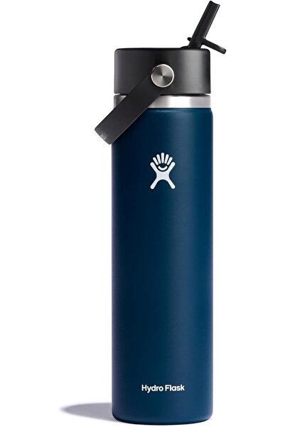 Hydro Flask Water Bottle - Insulated Stainless Steel - Wide Straw Lid, Leakproof, 24 Oz Indigo Blue
