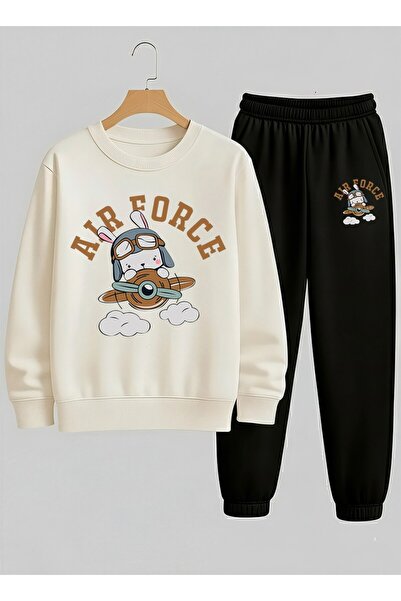 LORVEX Swea tricou pentru copii, alb - Set de trening cu gât rotund AIR FORCE...