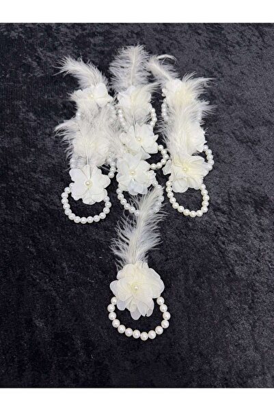 SırmalıHome Bekarlığa Veda İçin 10 Adet Tüylü İncili Nedime Bilekliği KREM KI...