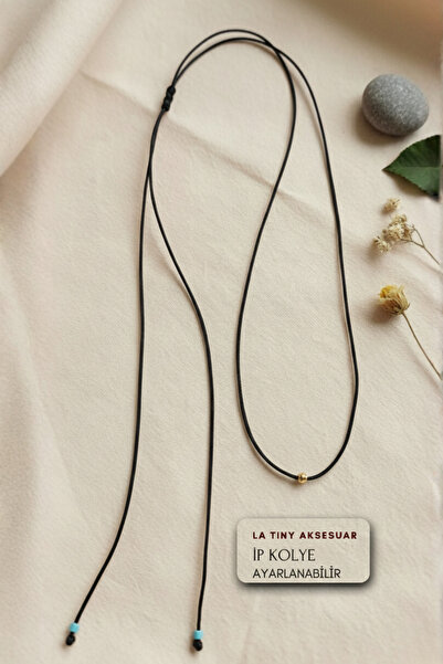LA TINY AKSESUAR قلادة قابلة للتعديل بخيط أسود - تفاصيل خرز ذهبية بسيطة - قلا...
