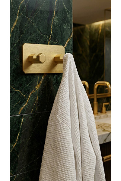 URASDESIGN 2'li Premium Gold Alüminyum Banyo Mutfak Havlu Bornoz Askısı Yapış...