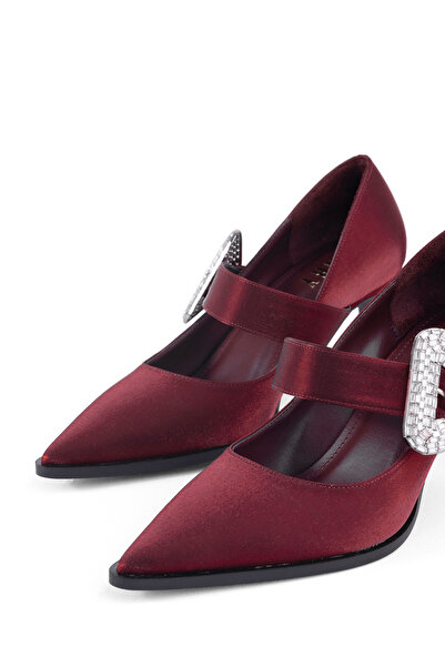 MARY Special Series Jane High Heels Designed with Luxurious Textured Fabric and Glittering Triangle Buckle