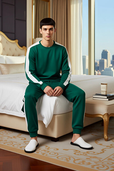 PayBuy Ανδρικό σετ πιτζάμες με πλεκτό λαιμόκοψη με ρίγες στο πλάι, λειτουργικό, ανθεκτικό, ποιοτικό και άνετο