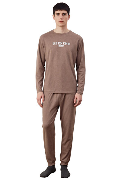 PayBuy Men's Slogan Printed Crew Neck Long Sleeve Pajama Set Functional Durable Quality