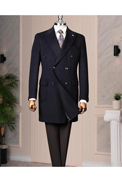 TerziAdemAltun İtalyan stil slim fit kruvaze yün karışımlı kaşe erkek kaban l...