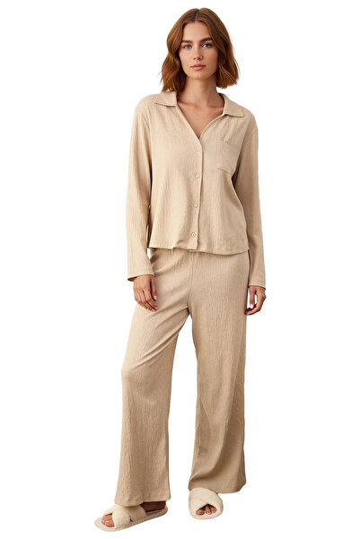 PayBuy Γυναικείο πουκάμισο με γιακά με υφή πιτσιλισμένης υφής Σετ πιτζάμες Λειτουργικό ανθεκτικό και ποιοτικό άνετο και κομψό