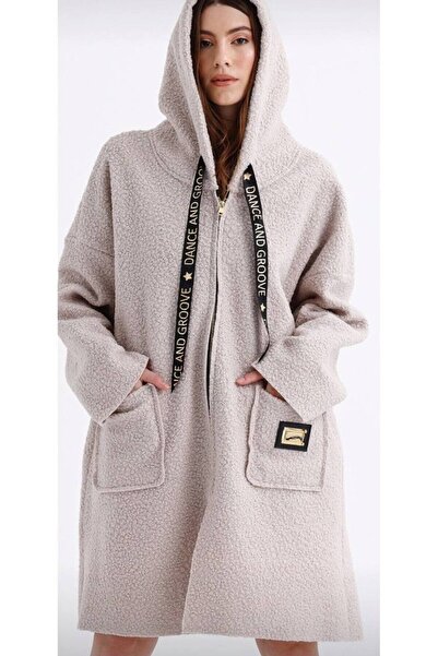 DİMA Boucle Fabric Hooded Zippered Cardigan