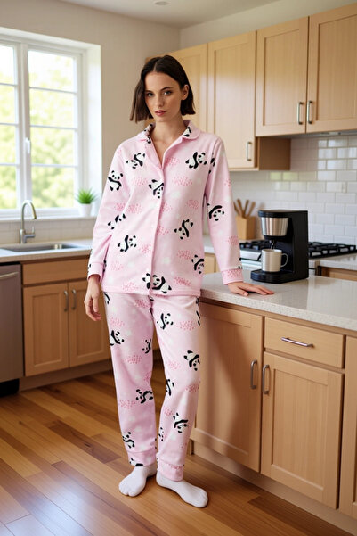 PayBuy Women's Fleece Panda Patterned Shirt Jogger Pajama Set Functional Durable Quality Comfortable