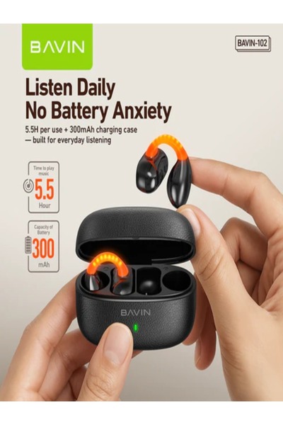 Bavin Open-Ear TWS Bluetooth Earbuds LED Light, Touch Controls & AI Voice Assistant - 102