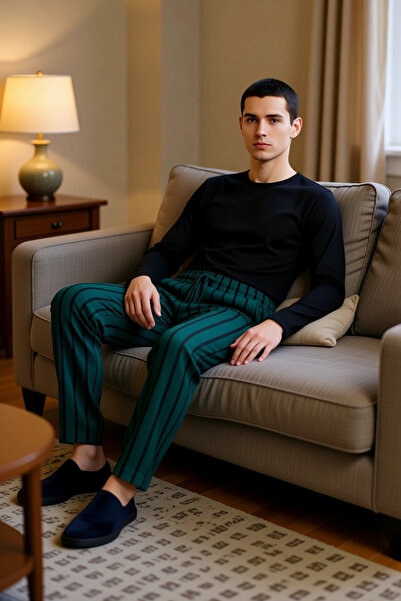 PayBuy Ανδρικό σετ πιτζάμες με ριγέ λαιμόκοψη, λειτουργικό, ανθεκτικό, ποιοτικό, άνετο, αισθητικό και κομψό