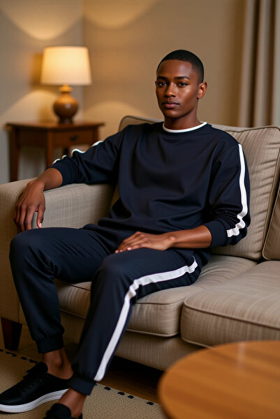 PayBuy Ανδρικό σετ πιτζάμες με πλεκτό λαιμόκοψη με ρίγες στο πλάι, λειτουργικ...