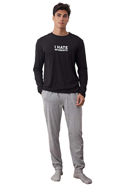 PayBuy Men's Slogan Printed Regular Fit Long Sleeve Pajama Set Functional Durable Quality Stylish