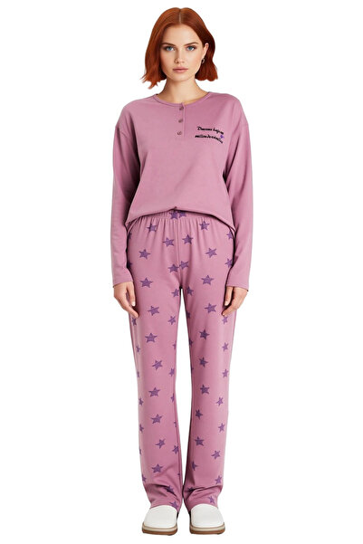 PayBuy Women's Dusty Rose Star Printed Oversized Pajama Set Functional Durable Quality Sports