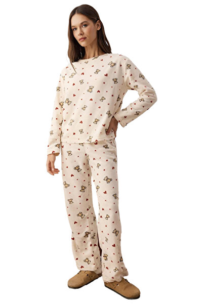 PayBuy Γυναικείο σετ πιτζάμες από φλις με σχέδιο αρκουδάκι και καρδιά, λειτουργικό, ανθεκτικό, ποιοτικό, άνετο και κομψό