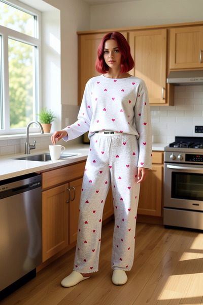 PayBuy Women's Melange Heart Patterned Pajama Set Functional Durable Quality Comfortable Aesthetic Stylish