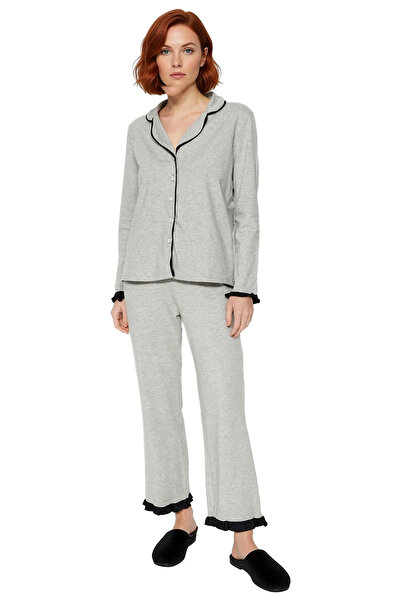 PayBuy Women's Ruffled Piped Knitted Pajamas Set Functional Durable Quality Comfortable Aesthetic Stylish