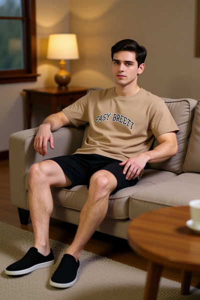 PayBuy Men's Slogan Printed Waffle Knitted Crew Neck Short Sleeve Pajama Set Functional Modern