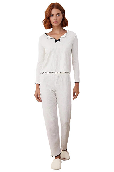 PayBuy Set de pijamale pentru femei material reiat din material subțire cu detaliu cu fundă Funcțional Durabil Calitate Confortabil Elegant