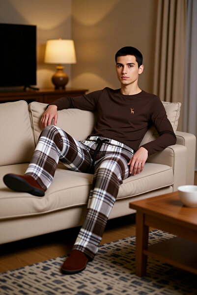 PayBuy Ανδρικό καρό σετ πιτζάμες από φανέλα με λαιμόκοψη λειτουργικό ανθεκτικό και ποιοτικό άνετο και κομψό