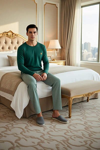 PayBuy Ανδρικό σετ πιτζάμες με μακρυμάνικο λαιμόκοψη με κέντημα, λειτουργικό, ανθεκτικό, ποιοτικό και μοντέρνο