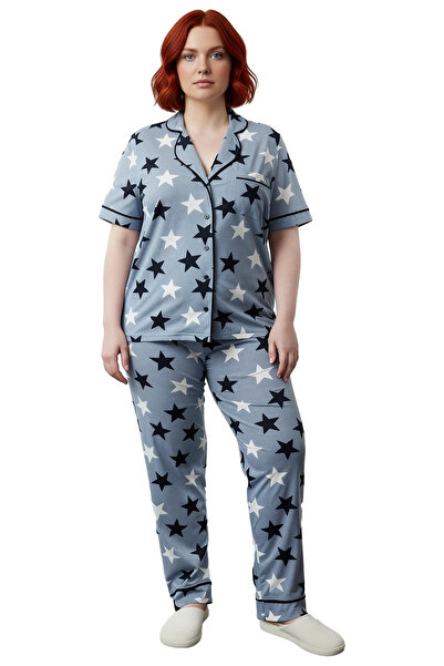 PayBuy Γυναικείο Σετ Πιτζάμες με Πλεκτό Γιακά Πουκάμισο με Αστέρια Λειτουργικό Ανθεκτικό Ποιοτικό Αισθητικό