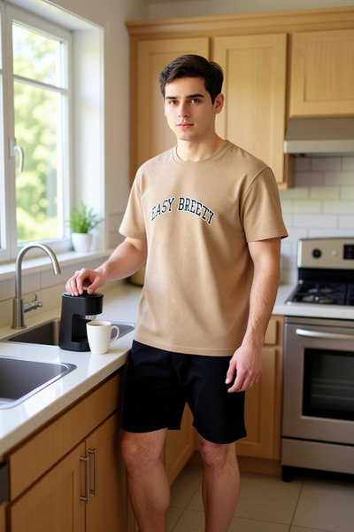 PayBuy Men's Slogan Printed Waffle Knitted Crew Neck Short Sleeve Pajama Set Functional Modern