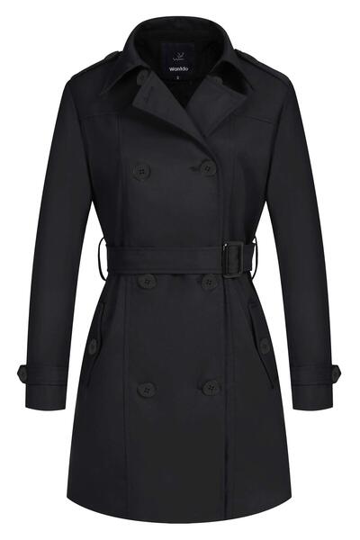 Wantdo Women's Spring Windproof Caban Jacket with Shoulder Buttons Epaulet - Black 42