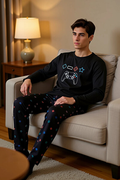 PayBuy Men's Gaming Themed Crew Neck Long Sleeve Pajama Set Functional Durable Quality Stylish