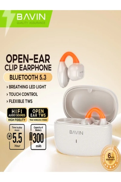 Bavin Open-Ear TWS Bluetooth Earbuds LED Light, Touch Controls & AI Voice Assistant - 102