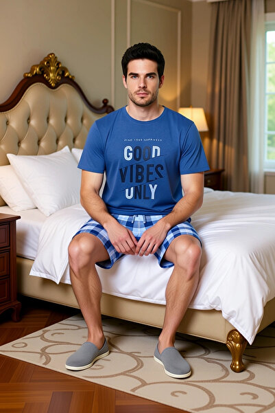 PayBuy Ανδρικό κοντομάνικο σετ πιτζάμες με τύπωμα με λαιμόκοψη, λειτουργικό, ανθεκτικό, ποιοτικό και μοντέρνο