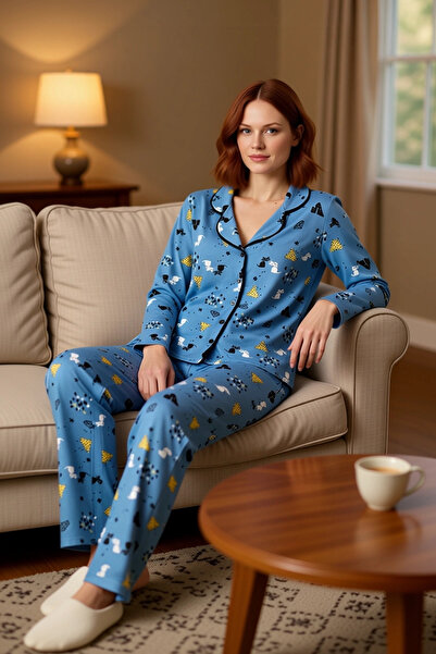 PayBuy Set de pijamale cu guler cămașă cu model pentru femei Funcțional Durabil Calitate Confortabil Estetic Elegant