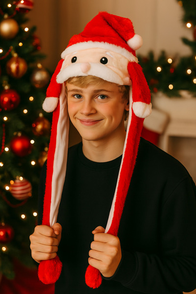 OKAVANGO Yılbaşı Süsü Yılbaşı Desenli Noel Baba Şapkalı Oynar KULAKLIK Işıklı