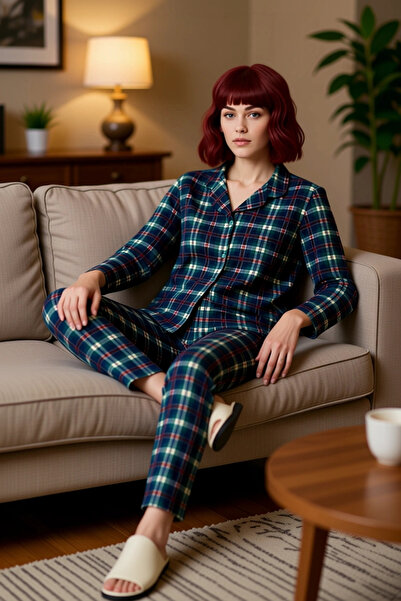 PayBuy Set de pijamale cu guler cămașă cu model cu fundă pentru femei, funcți...