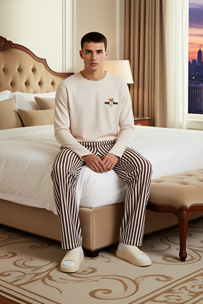 PayBuy Ανδρικό σετ πιτζάμες με μακρυμάνικο λαιμόκοψη με τύπωμα Teddy Bear Λειτουργικό, ανθεκτικό και ποιοτικό