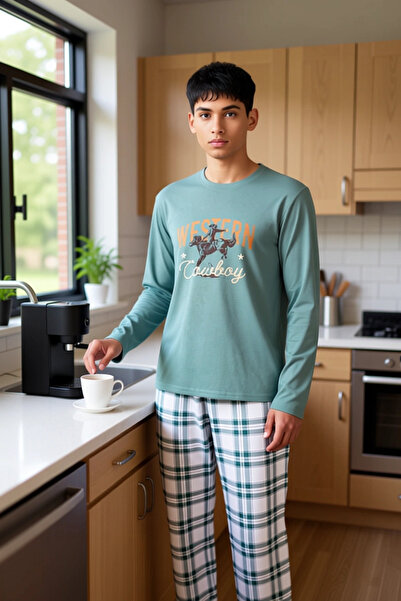 PayBuy Ανδρικό σετ πιτζάμες με καρό σχέδιο με λαιμόκοψη, λειτουργικό, ανθεκτικό, ποιοτικό, άνετο και κομψό